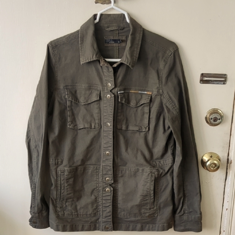 Prana Olive Green Military Field Jacket Durable Cotton, Size M